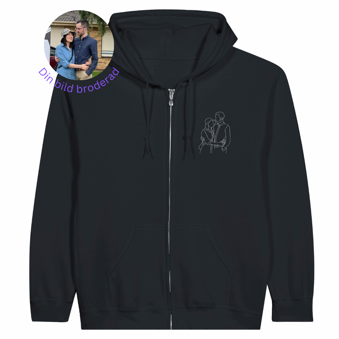 Personlig linjekonst - Broderad Zip Hoodie